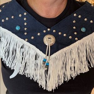 Vintage Fringe Denim & White studded belt country concert western #morganwallen